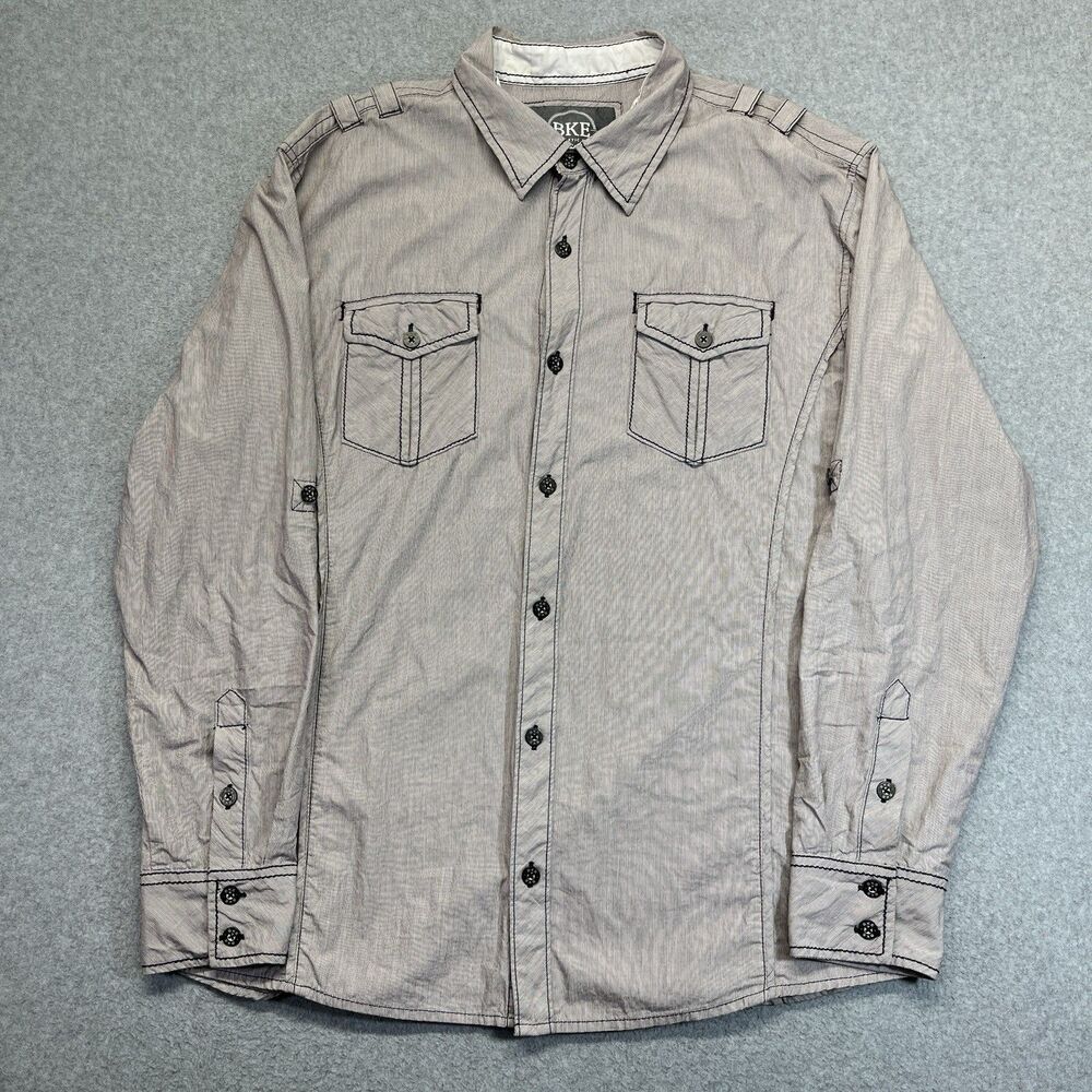 BKE Button-Up Shirt Men’s XL Gray Pocket Western Workwear Y2K Style 11317NM